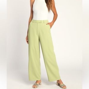 Lulus Cue the Class Lime Green Straight Leg Trouser
